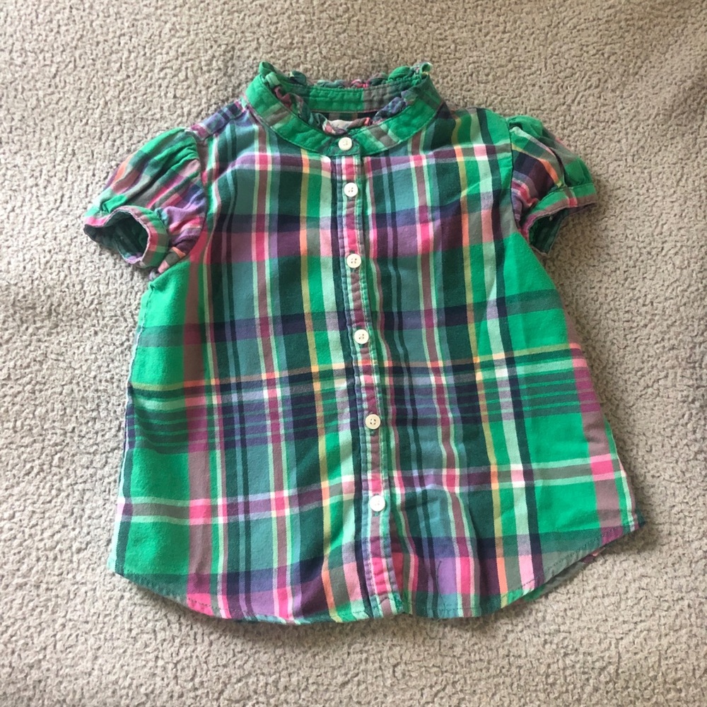 Ralph Lauren Green Pink Plaid Ruffle Shirt 18M